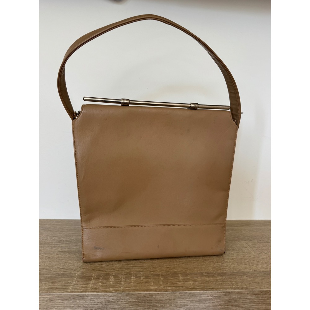 Vintage Charmaine Montreal 1960s Leather Handbag Tan Mid Century Mod Frame Bag